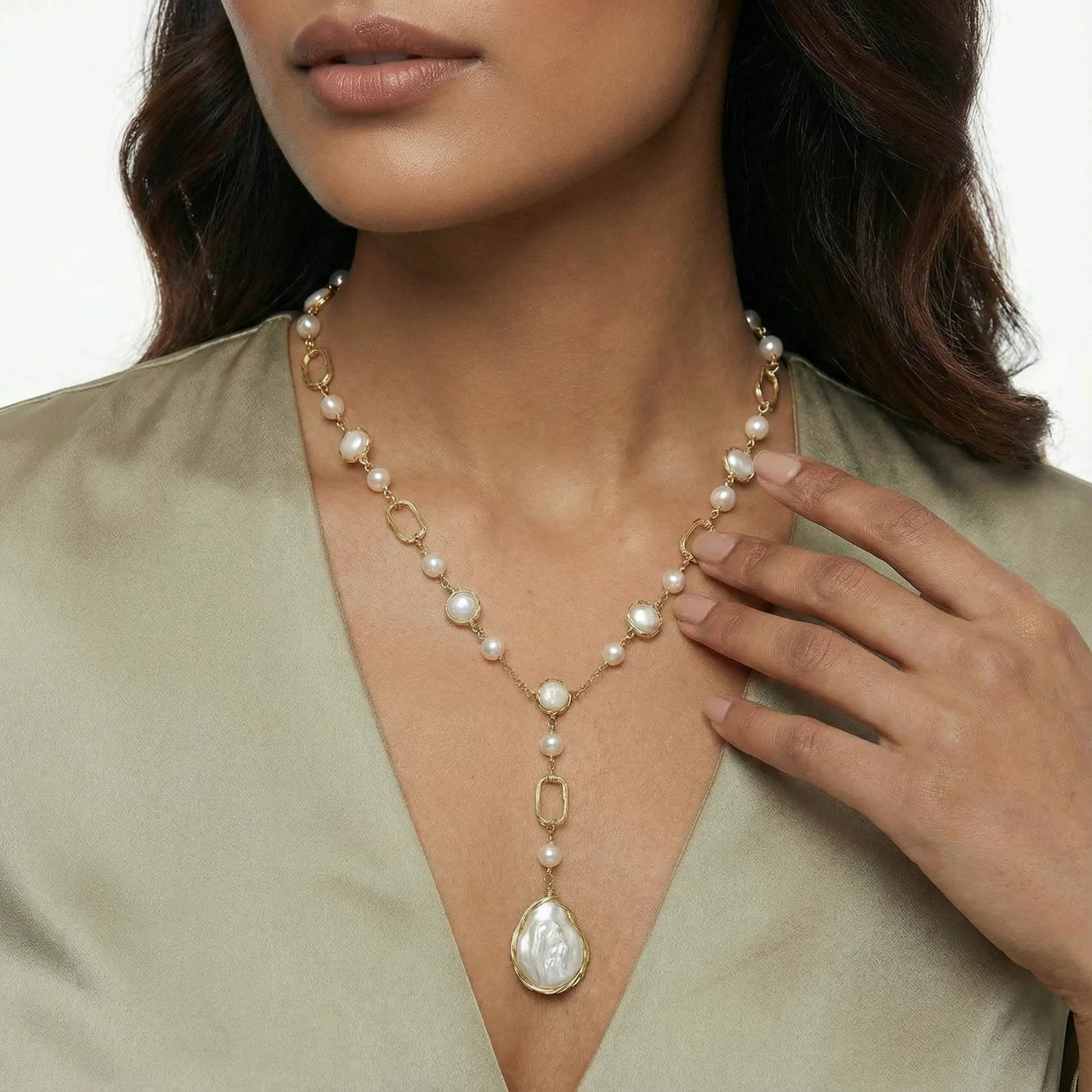 Baroque Pearl Station Necklace