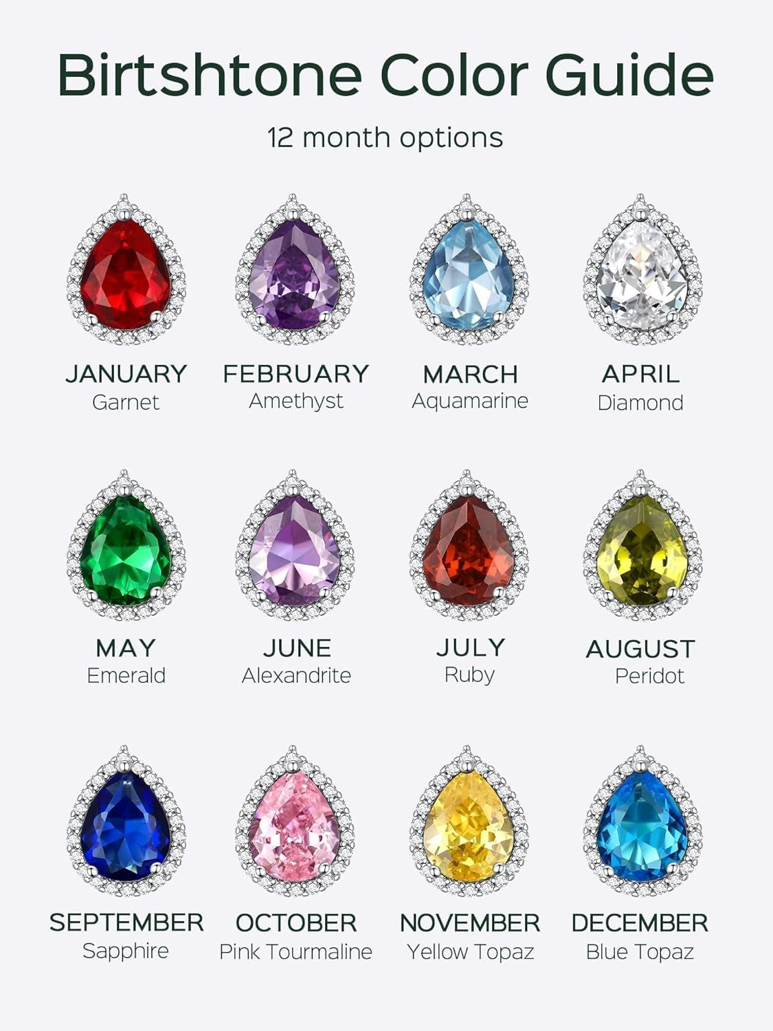 925 Sterling Silver Heart/Round/Pear/Emerald Cut Simulated Birthstone Necklace Birthday Gift for Women Girls