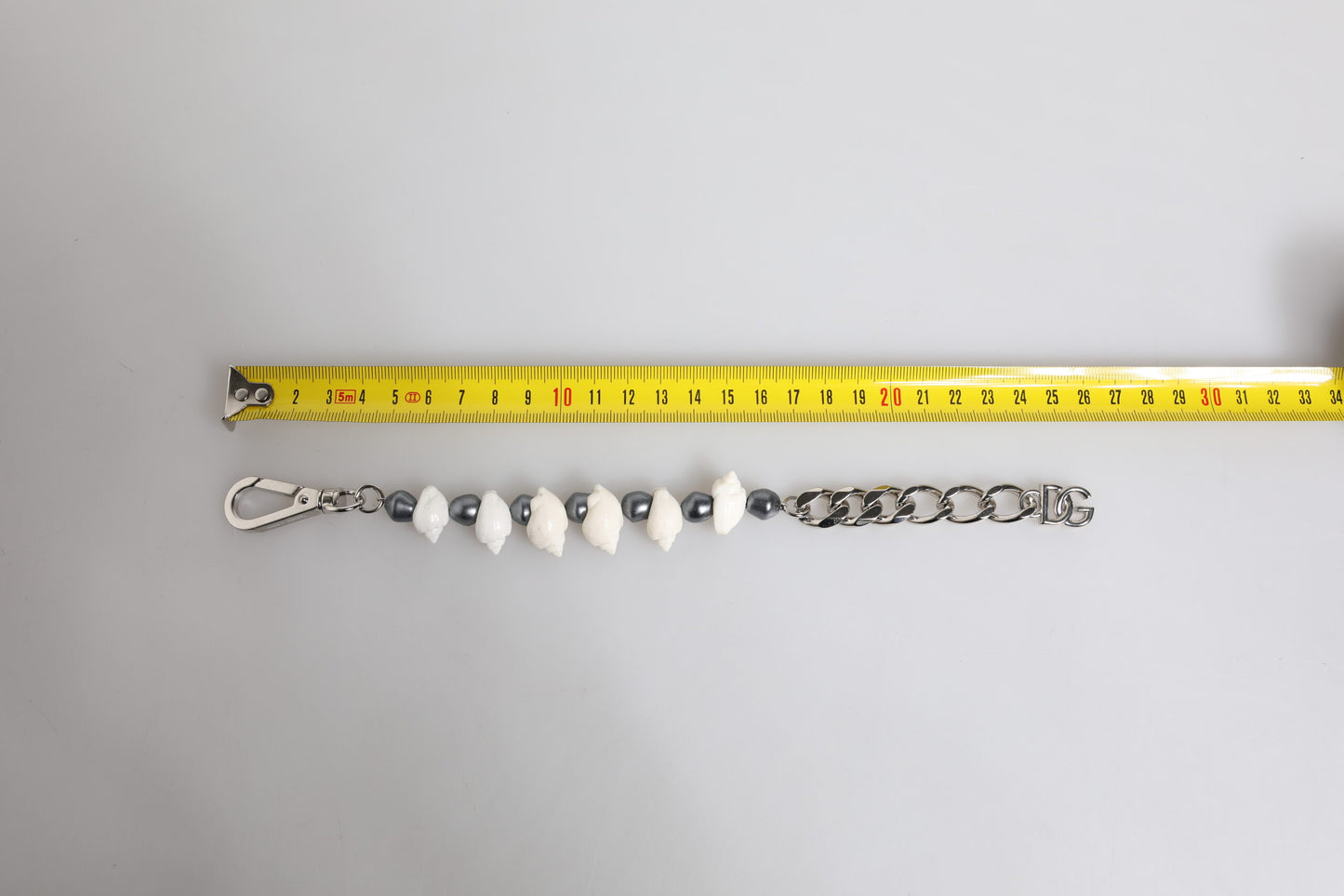 Silver Tone Brass Beaded Shell DG Logo Pendant Bracelet