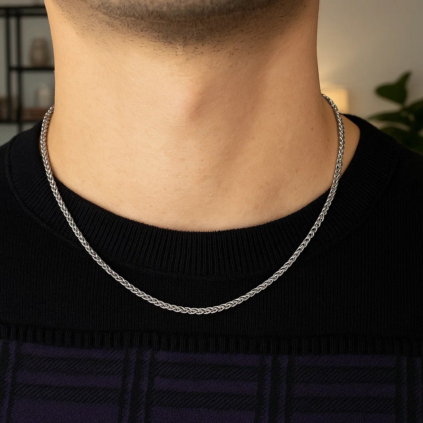 14k White Gold Round Wheat Chain (1.2 mm)