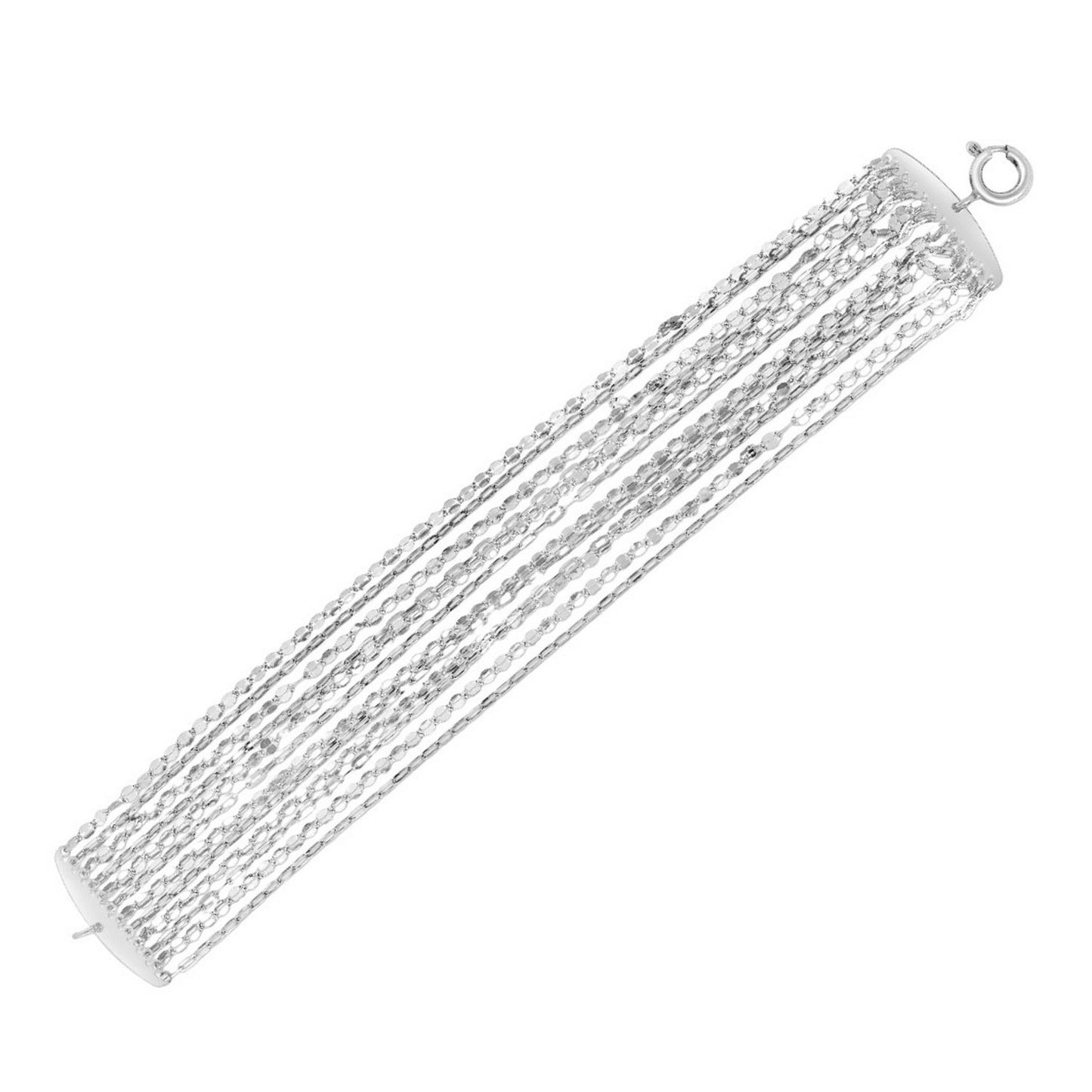 Sterling Silver Rhodium Plated Multi Strand Chain Bracelet