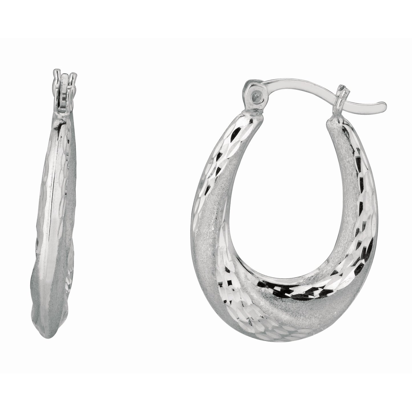 Sterling Silver Diamond Cut and Polished Twist Puffed Hoop Earrings