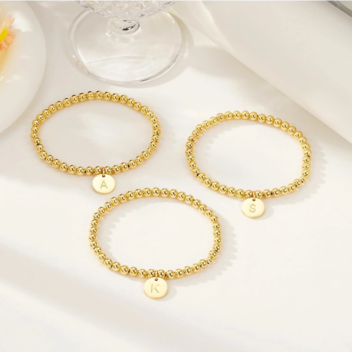 18K Gold Plated Initial Beaded Bracelets for Women Charms Stackable Letter a Chain Bracelet Set Xmas Birthday Christmas Jewelry Gifts Teen Mom Female Wife Girlfriend Adults Stocking Stuffers