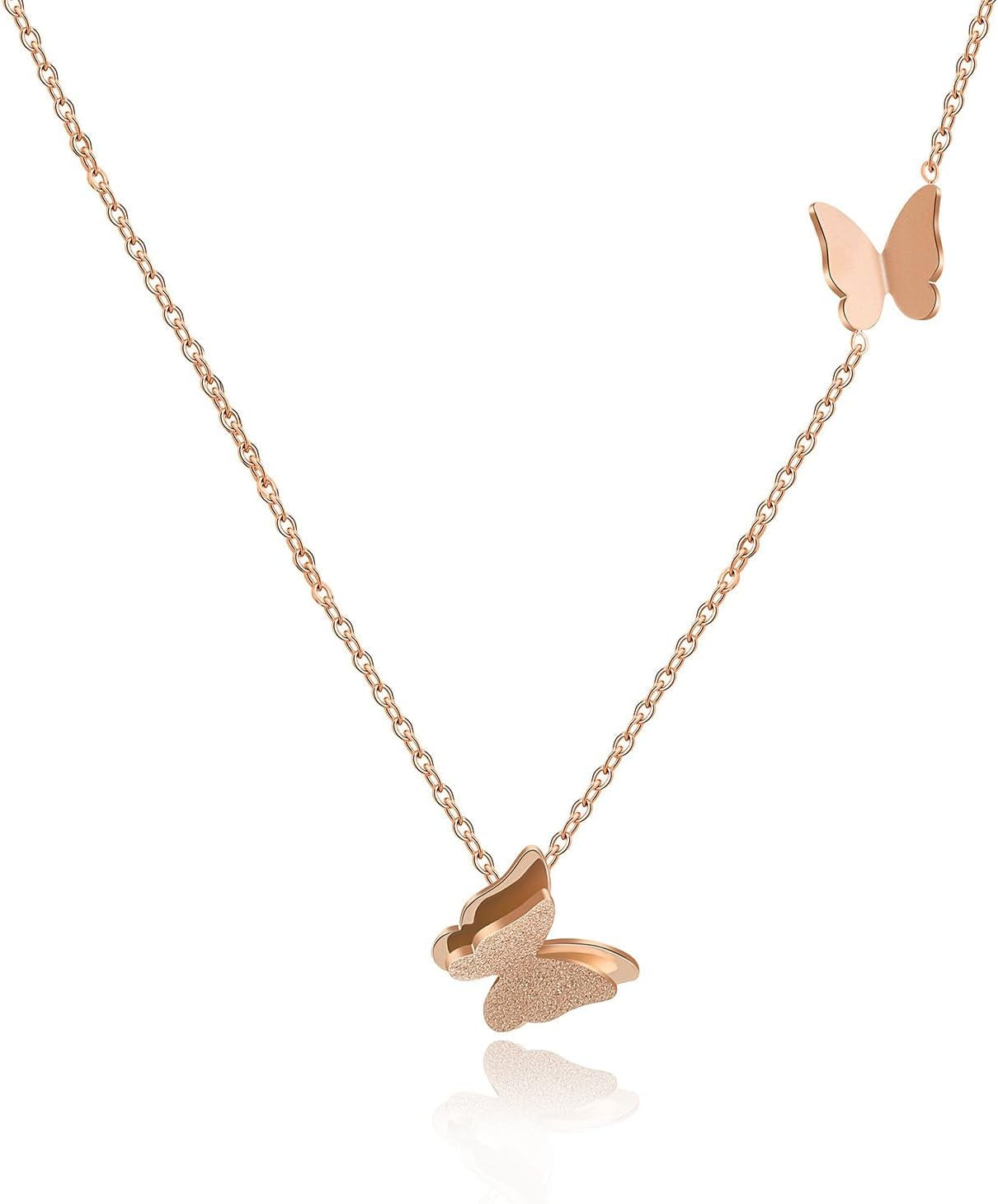 Stainless Steel Butterfly Necklace Earrings Set for Women 14K Gold Plated Hypoallergenic Jewelry Sets