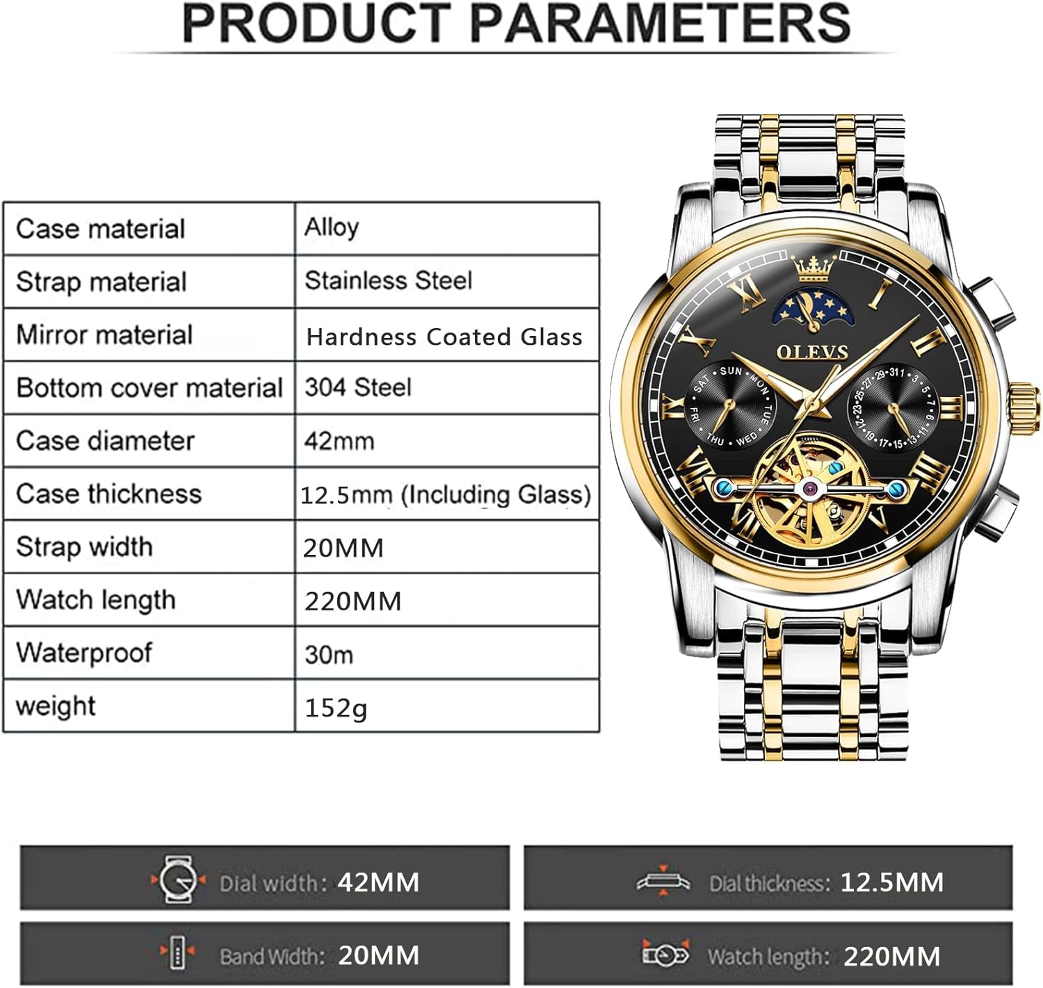 Automatic Mechanical Watches for Men Self Winding Waterproof Stainless Steel Men'S Wrist Watches Luxury Expensive Watch,Adjustable Bracelet (Gift Tool)