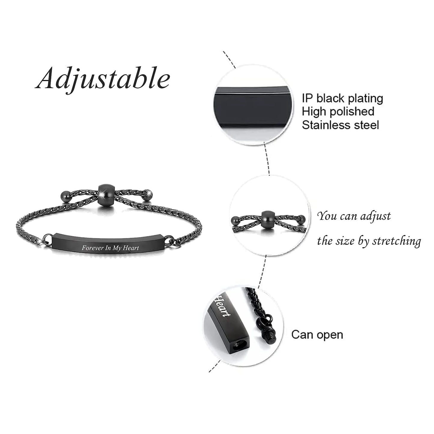 Cremation Bracelet for Ashes Stainless Steel Urn Bangles for Ashes Memorial Keepsake Cremation Memorial Urn Bracelet - Adjustable,Free Fill Kit