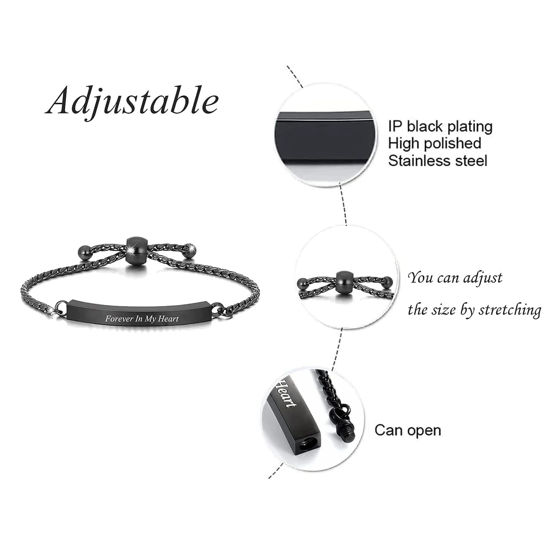 Cremation Bracelet for Ashes Stainless Steel Urn Bangles for Ashes Memorial Keepsake Cremation Memorial Urn Bracelet - Adjustable,Free Fill Kit