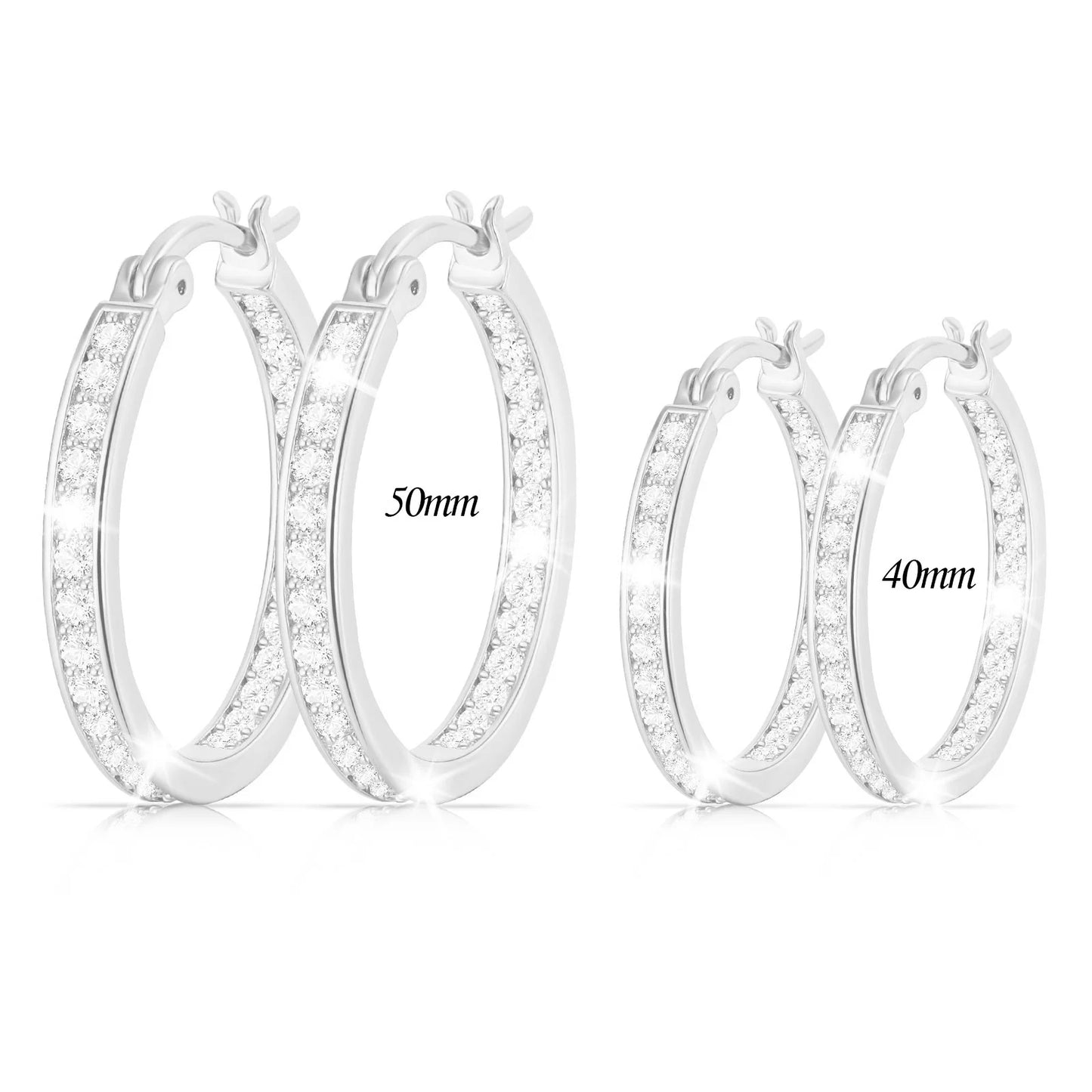 2 Pairs 18K White Gold Plated Hoop Earrings for Women CZ S925 Sterling Silver Post Hypoallergenic Earrings Set Birthday Christmas Jewelry Gifts Mom Girlfriend Adult Stocking Stuffers 40/50MM