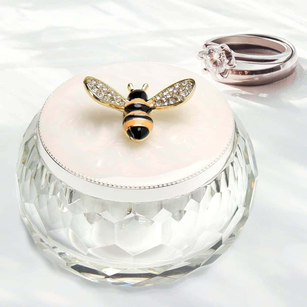 Bee Jewelry Storage Box for Rings Earrings Necklace Treasure Chest Organizer Jewelry Keepsake Gift Box Case for Girl Women Mother'S Day Gifts (Bee W/Crystal Box, Silver Plate)