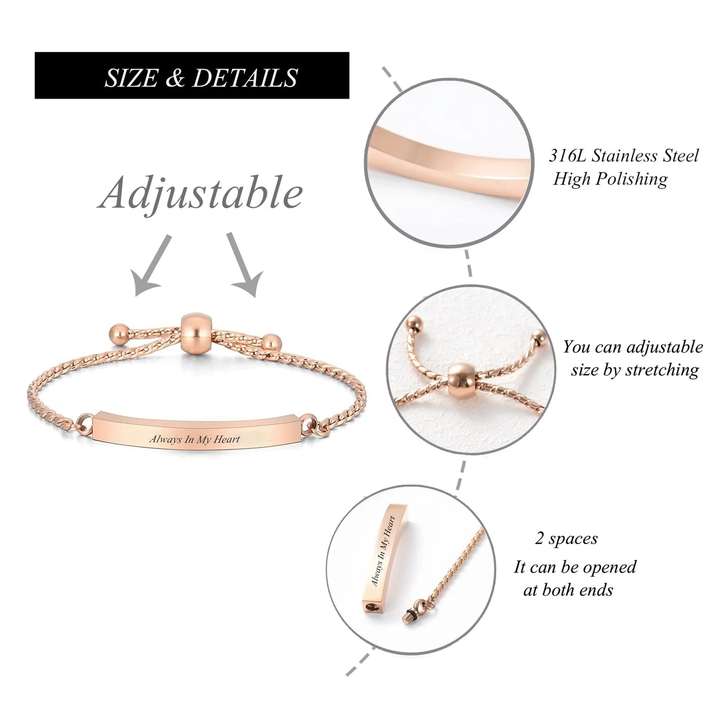 Cremation Bracelet for Ashes Stainless Steel Urn Bangles for Ashes Memorial Keepsake Cremation Memorial Urn Bracelet - Adjustable,Free Fill Kit