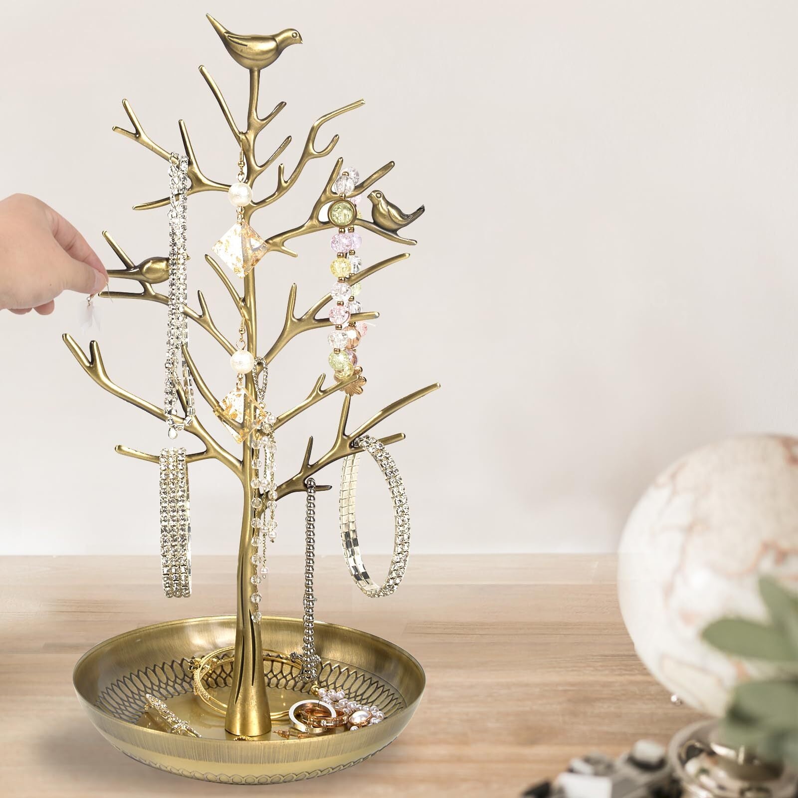 Jewelry Display Necklace Earring Organizer Holder Metal Birds Tree Stand