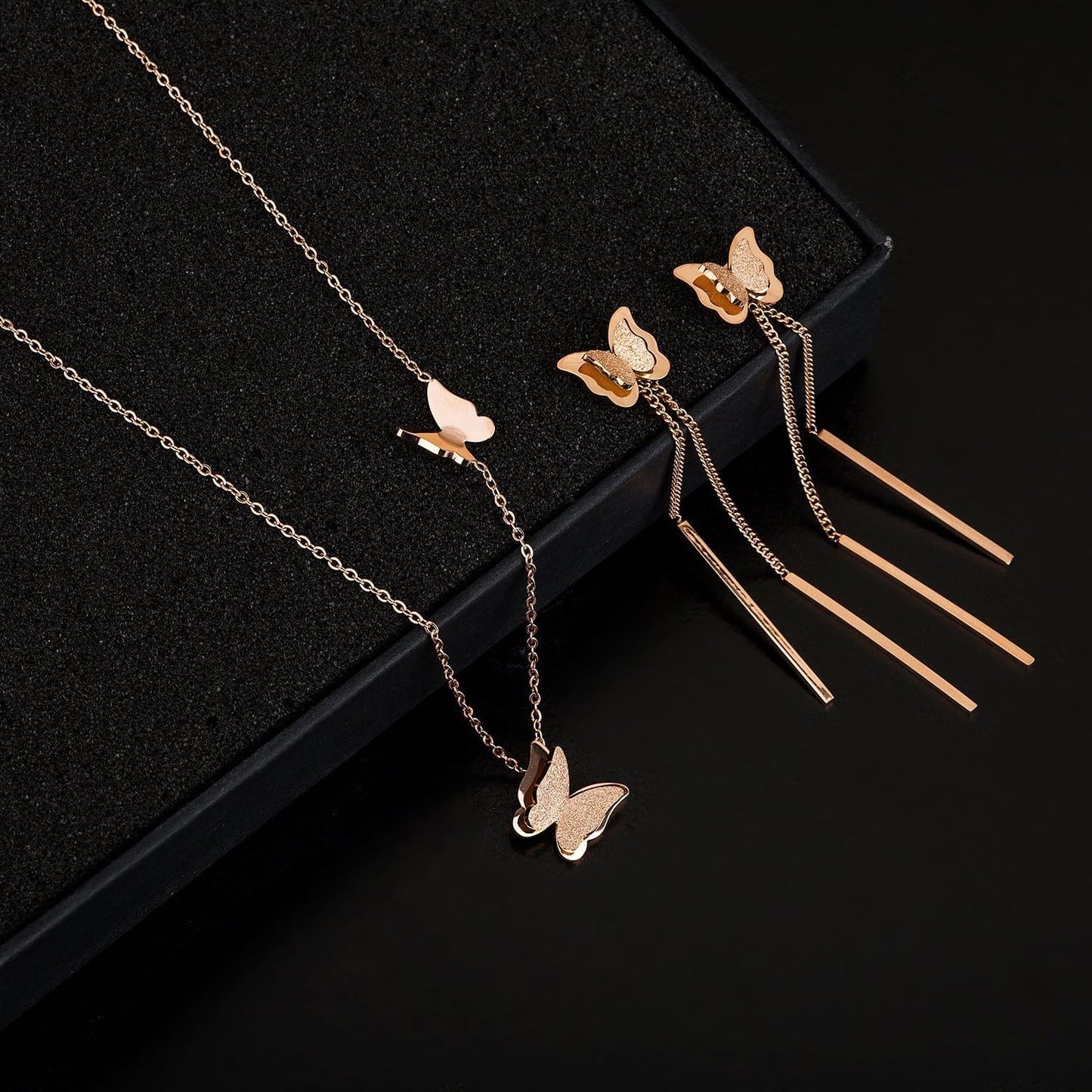 Stainless Steel Butterfly Necklace Earrings Set for Women 14K Gold Plated Hypoallergenic Jewelry Sets