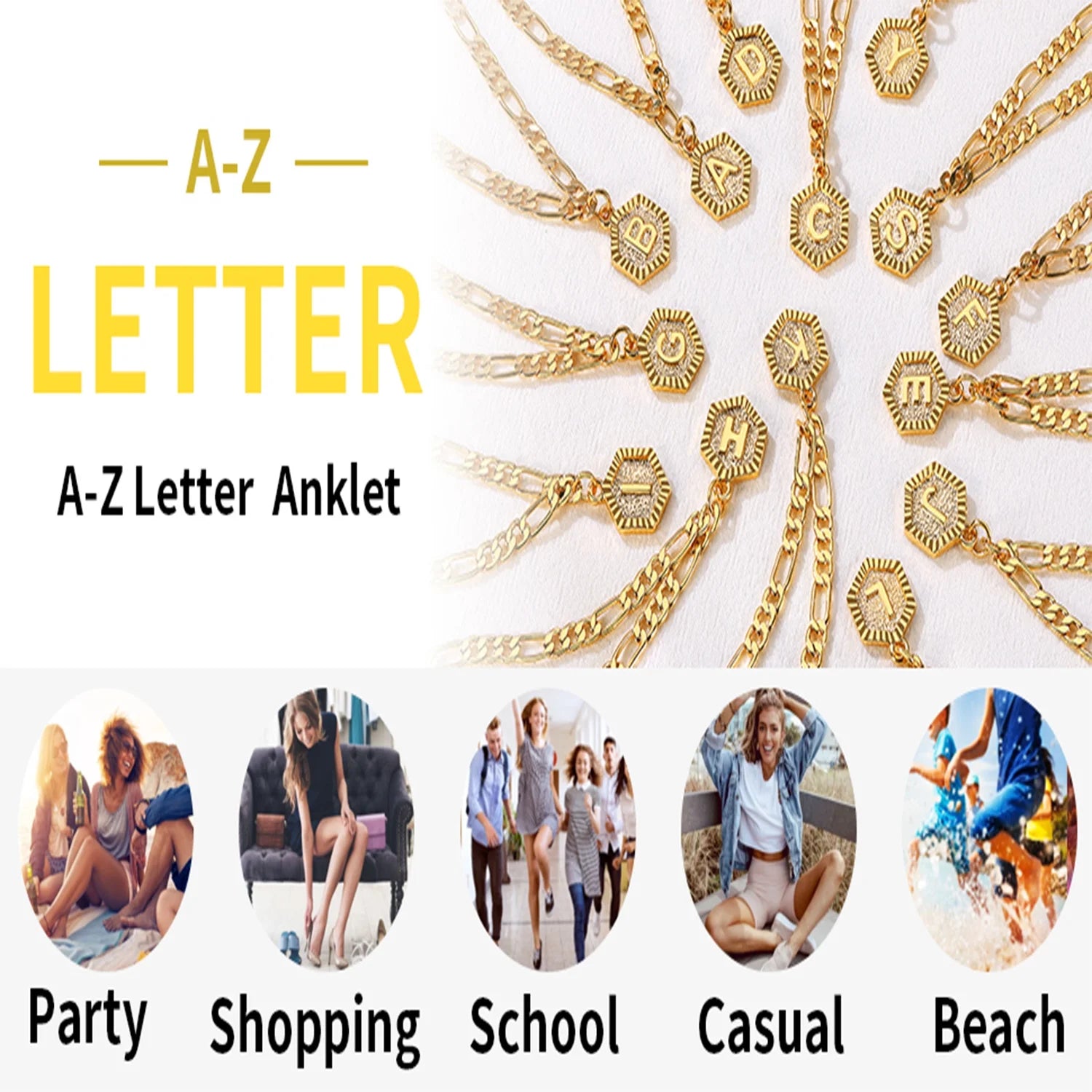 14K Gold Plated Initial Ankle Bracelets for Women with Letter K Figaro Cuban Link Anklet Jewelry Gift