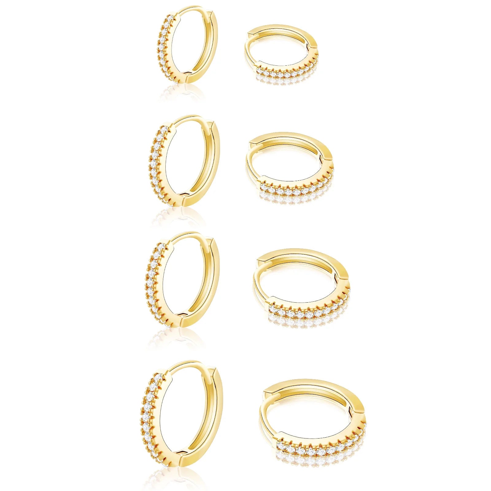 4 Pairs 18K Gold Plated Hoop Earrings for Women Small Huggie Cartilage Post Hypoallergenic Earrings Set for Multiple Piercing Birthday Christmas Jewelry Gifts Teen Mom Adults Stocking Stuffers