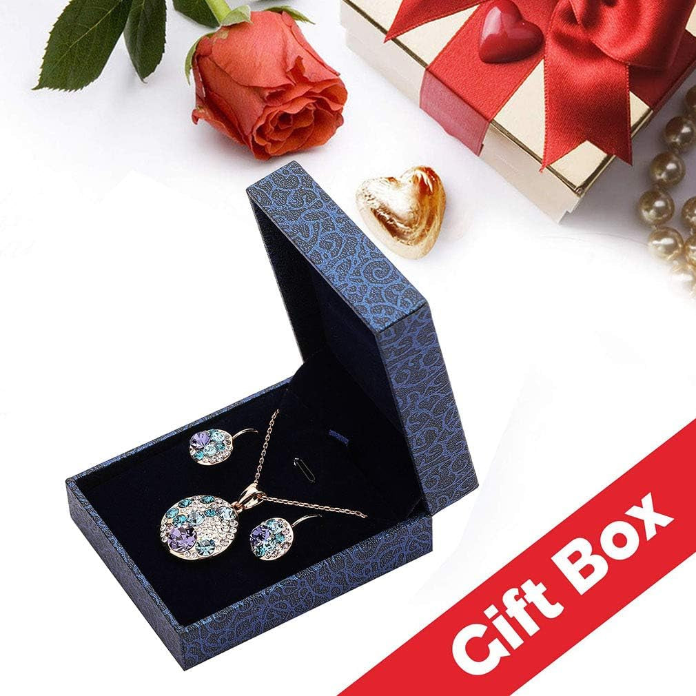 Austrian Crystals round Disc Pendant Necklace Earrings for Women 14K Gold Plated Hypoallergenic Jewelry Sets