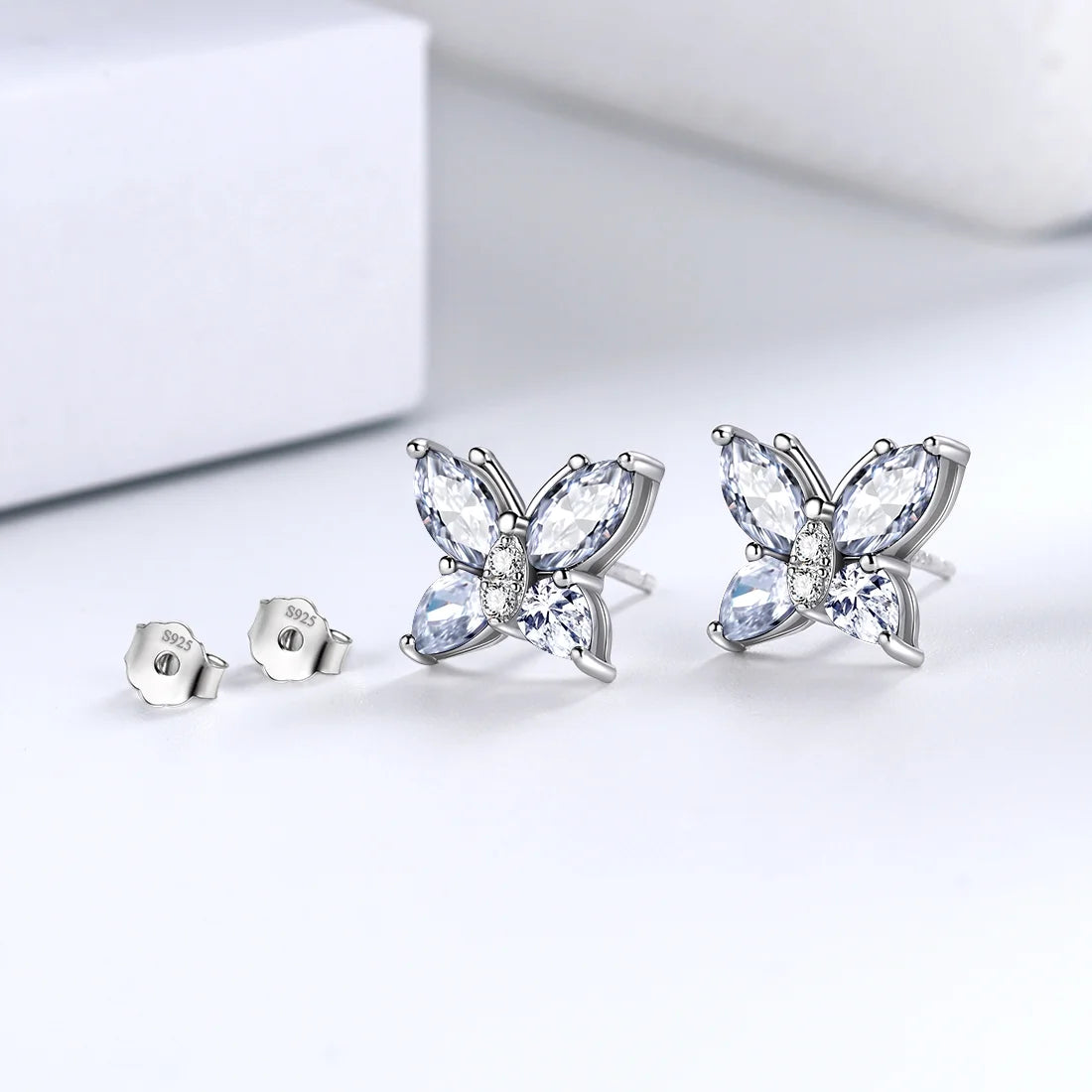 April Birthstone Jewelry Diamond White Butterfly Jewelry Set Fine Necklace Earrings Sterling Silver Women Birthday Wedding Mother'S Day Gifts