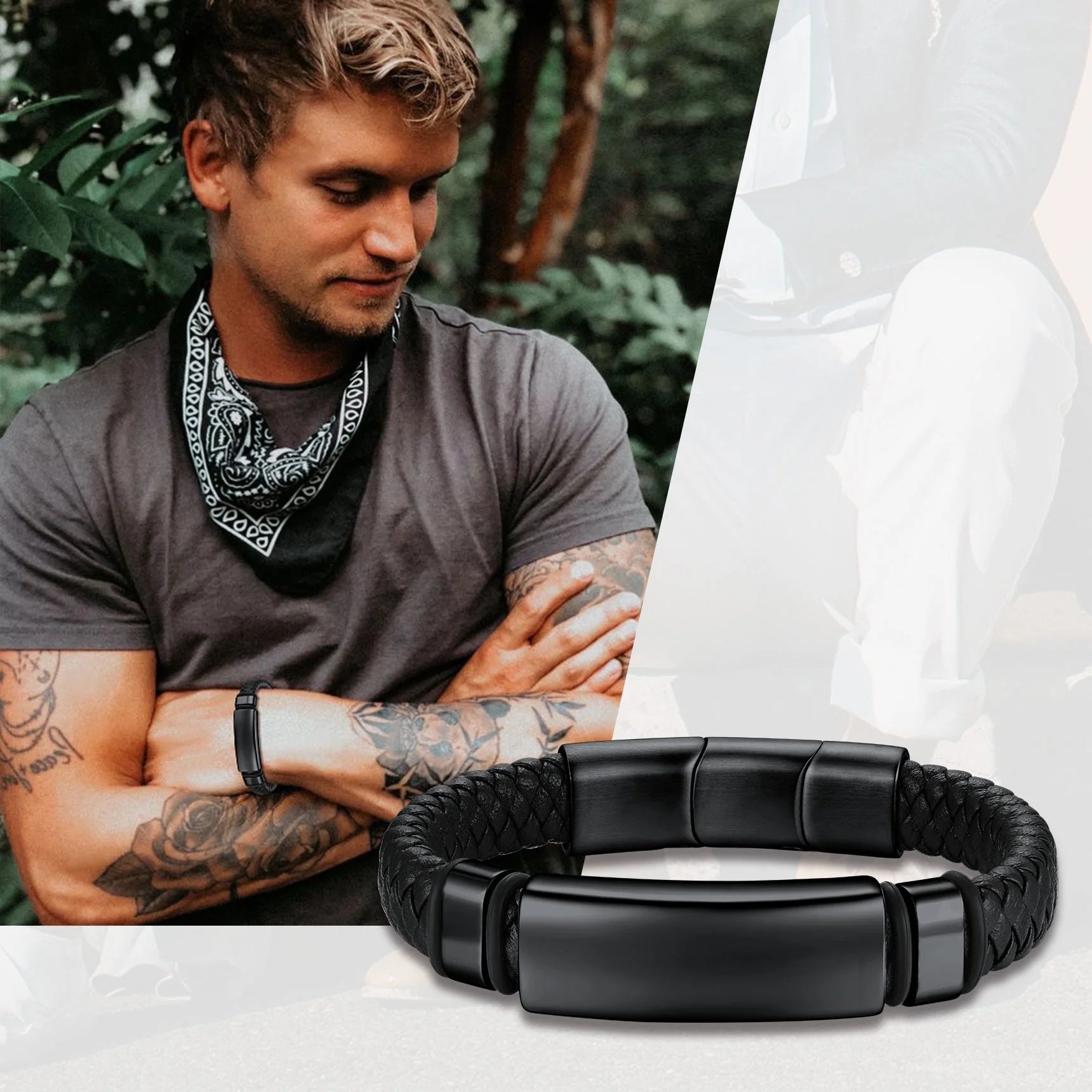Braided Leather Bracelet for Men Stainless Steel ID Tag Bracelet Wristband Jewelry Gifts for Father'S Day Birthday Christmas