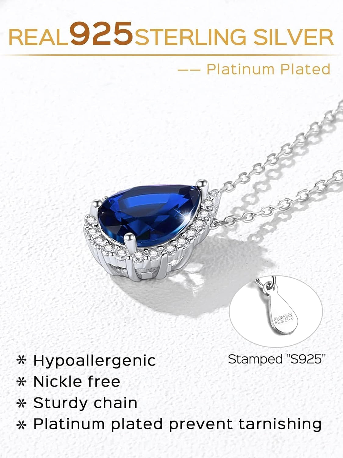 925 Sterling Silver Heart/Round/Pear/Emerald Cut Simulated Birthstone Necklace Birthday Gift for Women Girls