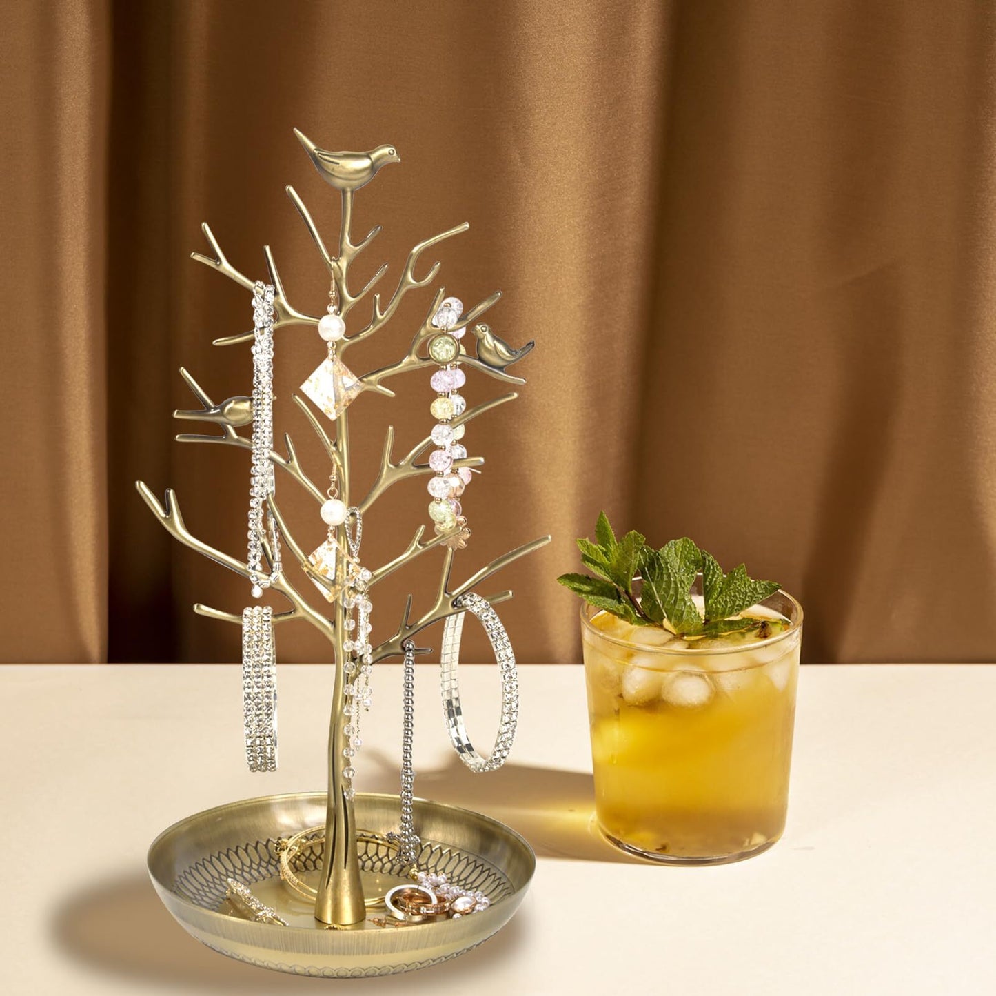 Jewelry Display Necklace Earring Organizer Holder Metal Birds Tree Stand