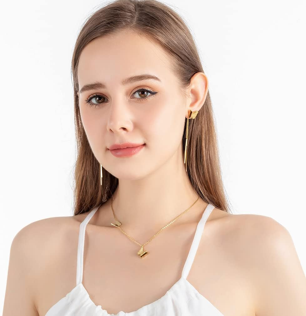 Stainless Steel Butterfly Necklace Earrings Set for Women 14K Gold Plated Hypoallergenic Jewelry Sets