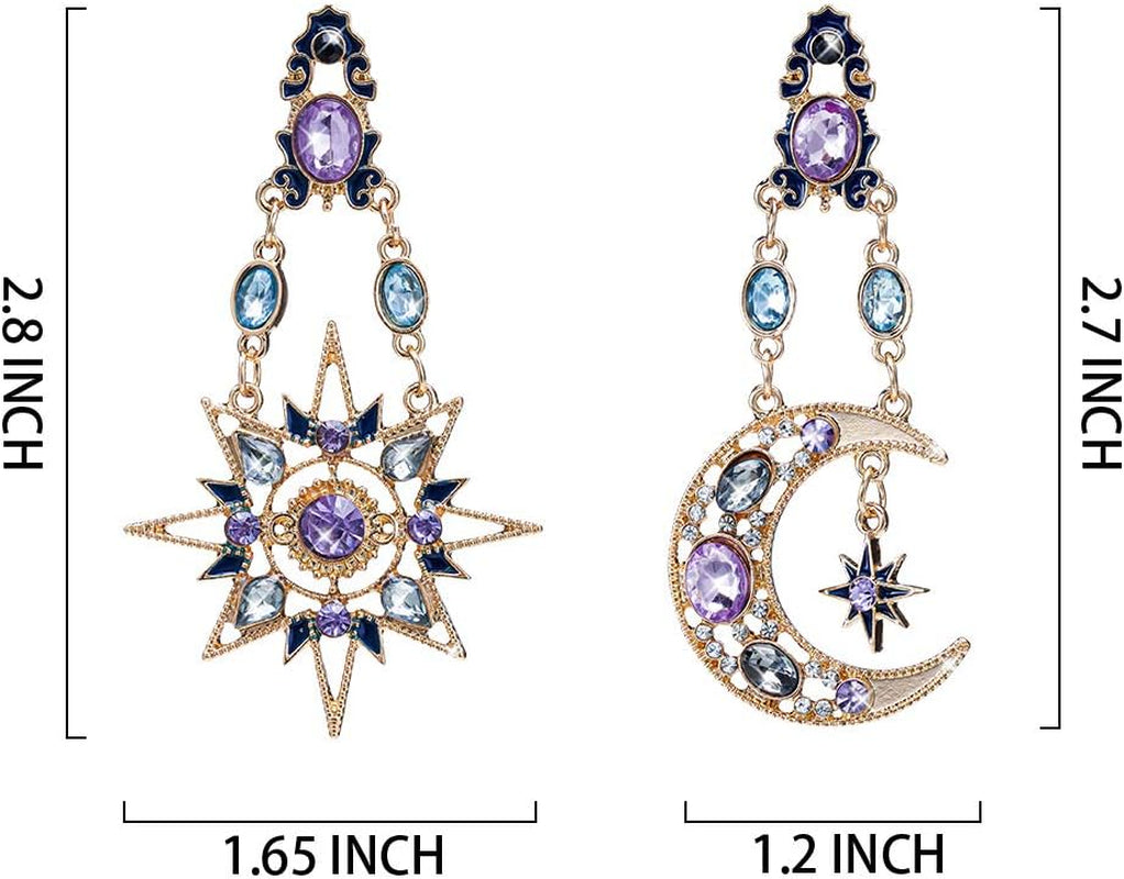 Moon Star Earring with Chain - Moon Earrings Dangle - Sun and Moon Earrings for Women,Gift for Wedding or Daily Wear (Retro Gold)