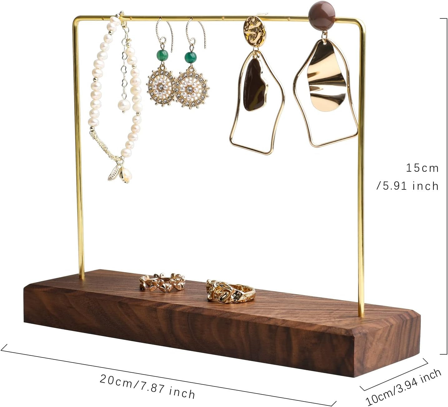 Walnut Earring Holder for Selling, Brass Earring Stands and Displays for Show, Wood Jewelry Storage Hanging Shelf for Girl Woman【Walnut U Shelf Height 5.91"-Small】