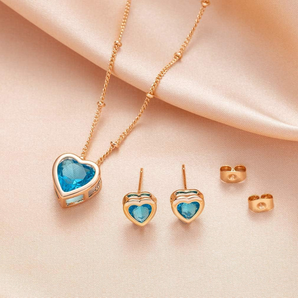 Austrian Crystal Heart Pendant Necklace Earrings for Women 14K Gold Plated Hypoallergenic Jewelry Set