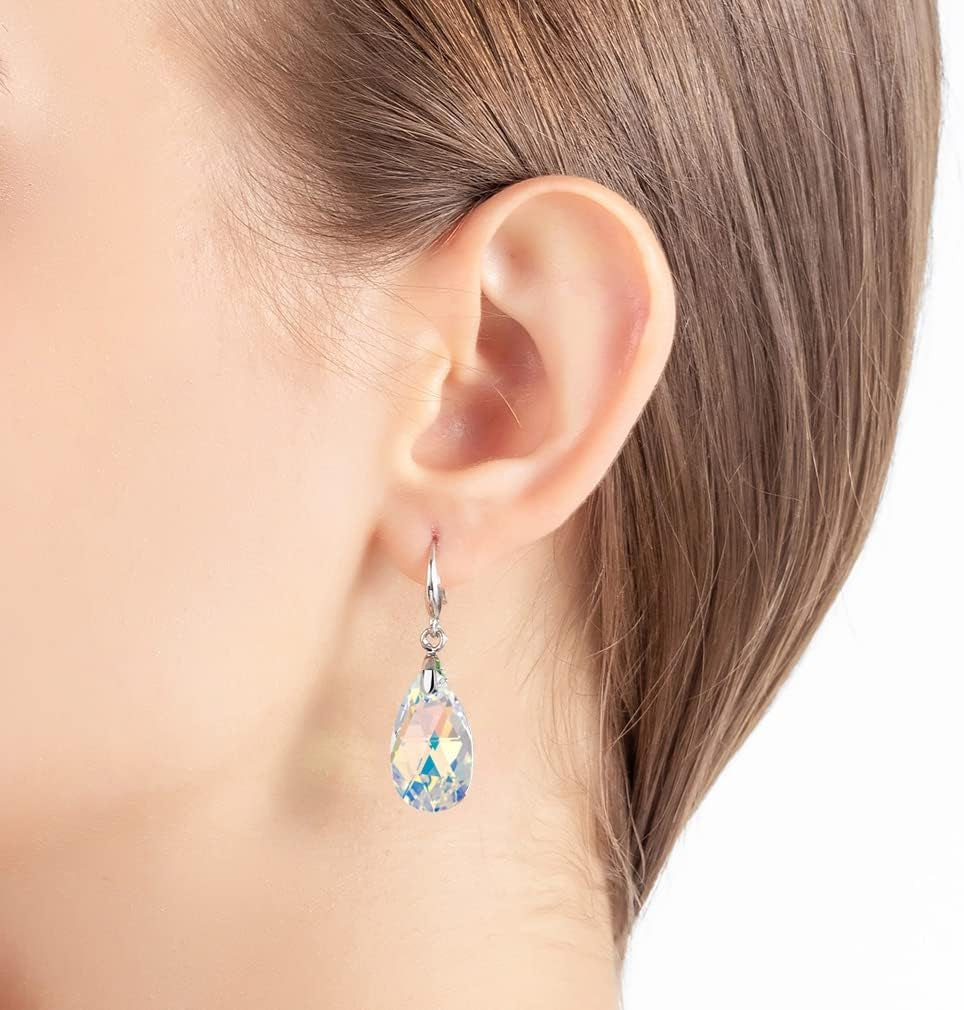 Austrian Crystal Teardrop Dangle Hook Earrings for Women 14K Gold Plated Hypoallergenic Jewelry