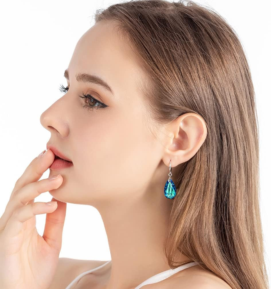 Austrian Crystal Teardrop Dangle Hook Earrings for Women 14K Gold Plated Hypoallergenic Jewelry