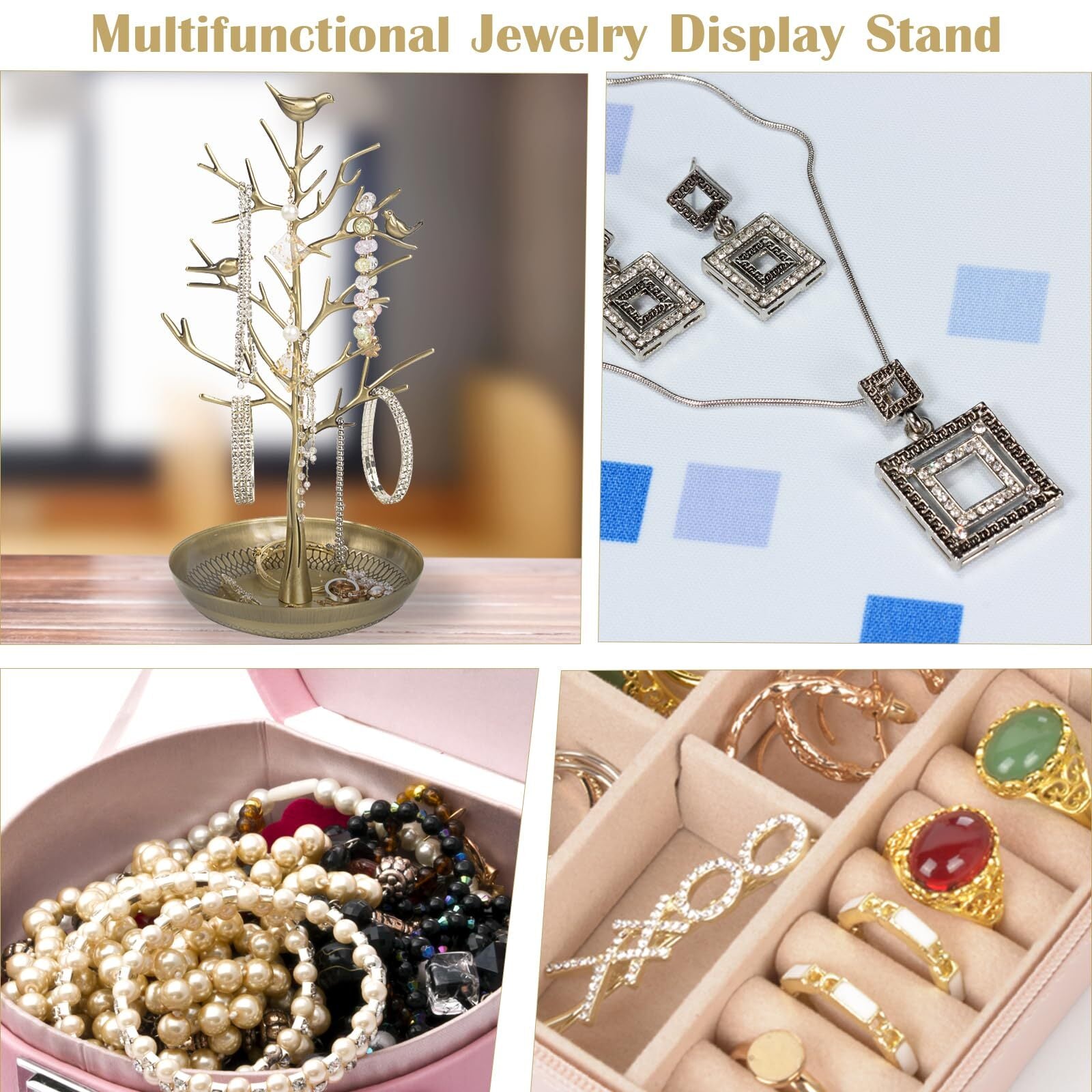 Jewelry Display Necklace Earring Organizer Holder Metal Birds Tree Stand