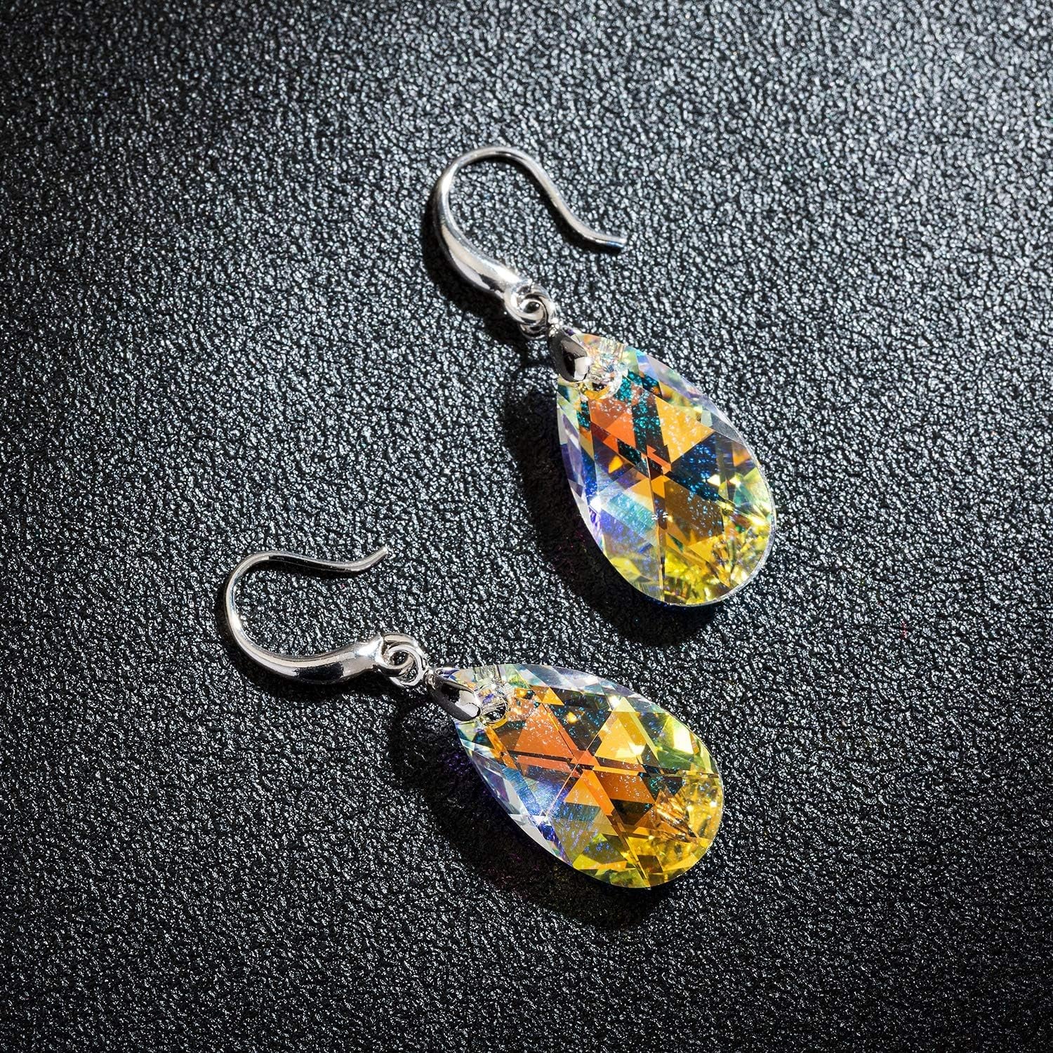 Austrian Crystal Teardrop Dangle Hook Earrings for Women 14K Gold Plated Hypoallergenic Jewelry