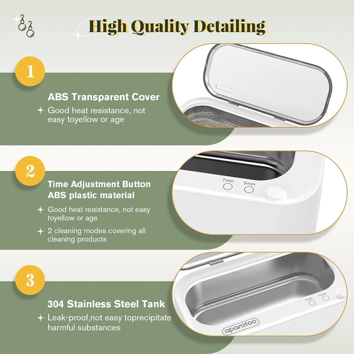 Ultrasonic Jewelry Cleaner, 12Oz 48Khz Professional Ultrasonic Cleaning Machine for Jewelry Eyeglasses Watches Rings