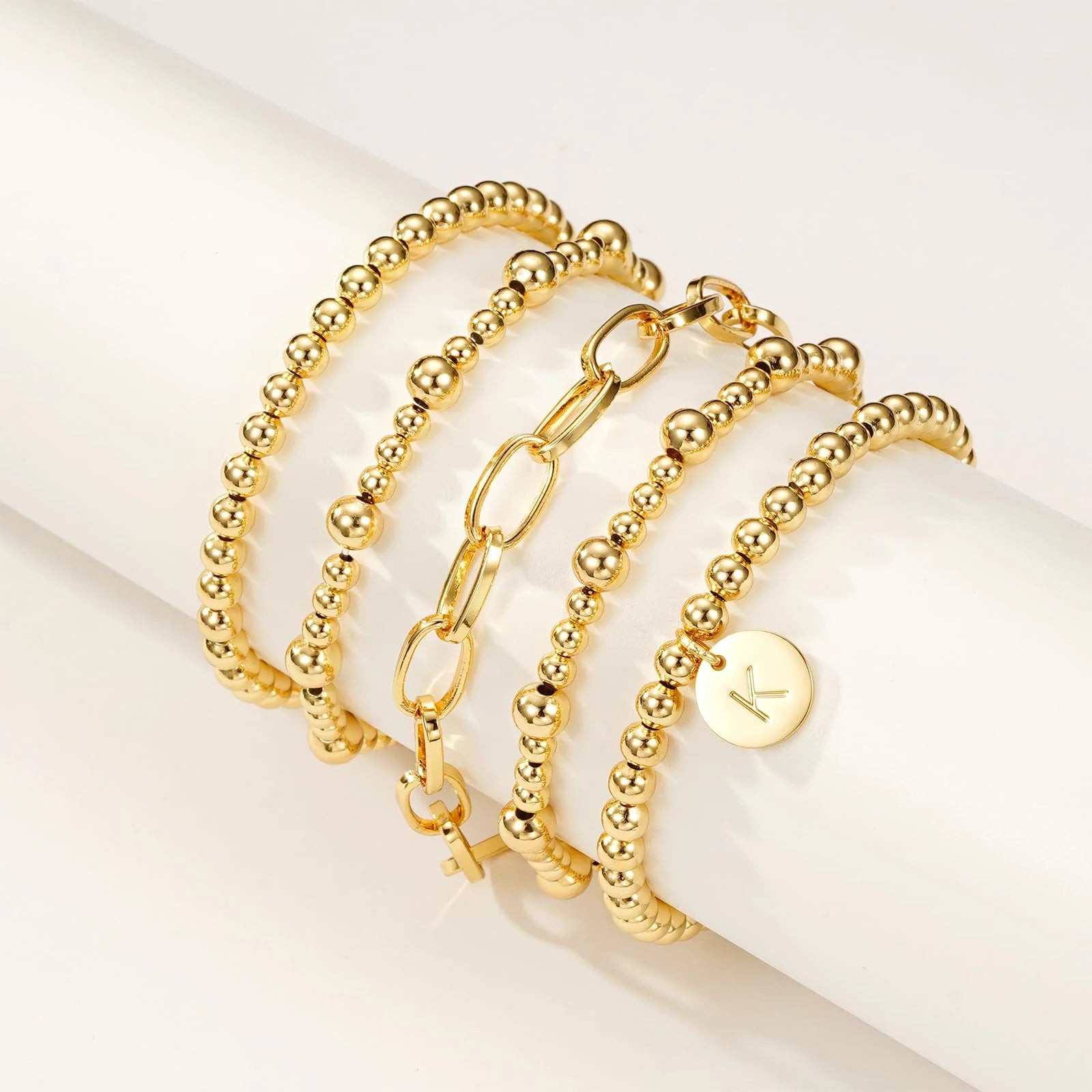 18K Gold Plated Initial Beaded Bracelets for Women Charms Stackable Letter a Chain Bracelet Set Xmas Birthday Christmas Jewelry Gifts Teen Mom Female Wife Girlfriend Adults Stocking Stuffers