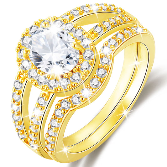 18K Gold Plated Oval Wedding Rings for Women Stackable CZ Non Tarnish Thumb Eternity Promise Band Engagement Rings Set Birthday Christmas Jewelry Gifts Mom Wife Girlfriend Stocking Stuffers