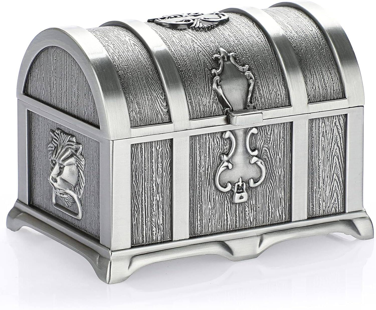 Vintage Metal Jewelry Box Treasure Trinket Chest,Smal Ring Earrings Necklace Keepsake Gift Holder Case for Ladies Women (Small) (Metallic Grey, Medium)