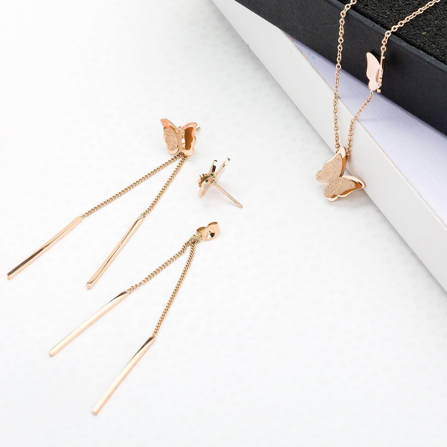 Stainless Steel Butterfly Necklace Earrings Set for Women 14K Gold Plated Hypoallergenic Jewelry Sets
