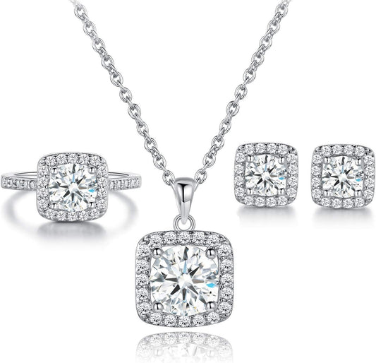 Necklace/Earrings/Ring Set for Women,18K Gold Plated Cubic Zirconia Engagement Wedding Jewelry Pack of 3