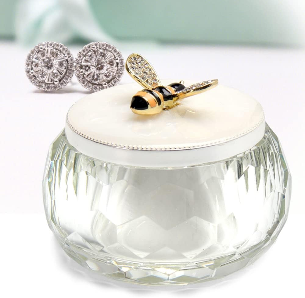 Bee Jewelry Storage Box for Rings Earrings Necklace Treasure Chest Organizer Jewelry Keepsake Gift Box Case for Girl Women Mother'S Day Gifts (Bee W/Crystal Box, Silver Plate)
