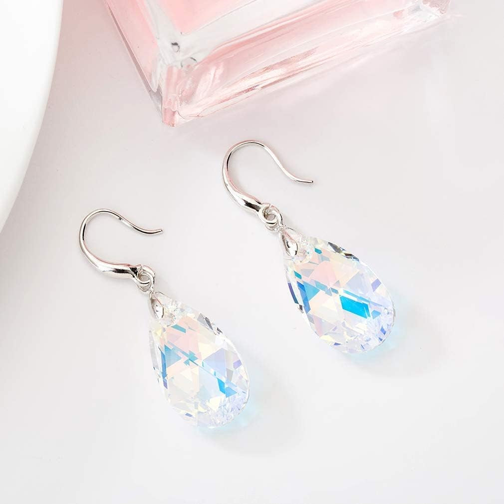Austrian Crystal Teardrop Dangle Hook Earrings for Women 14K Gold Plated Hypoallergenic Jewelry