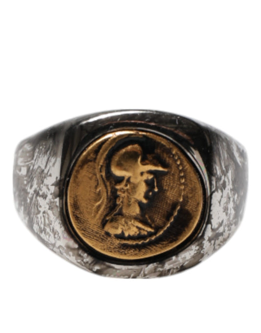 Silver Tone Engraved Two Color Real Brass Ring