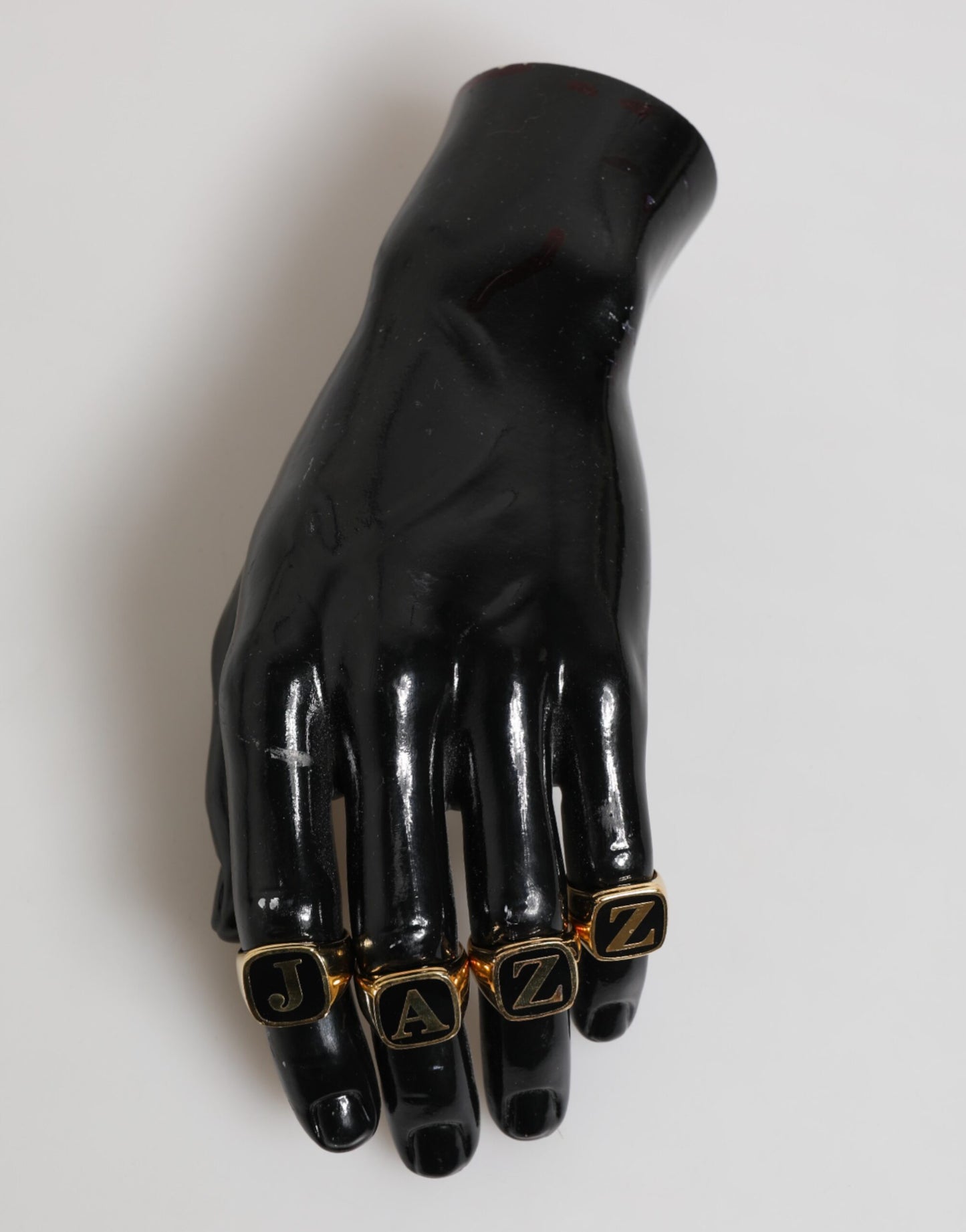 Gold Tone Brass JAZZ Letter Set 4 Pieces Adjustable Ring