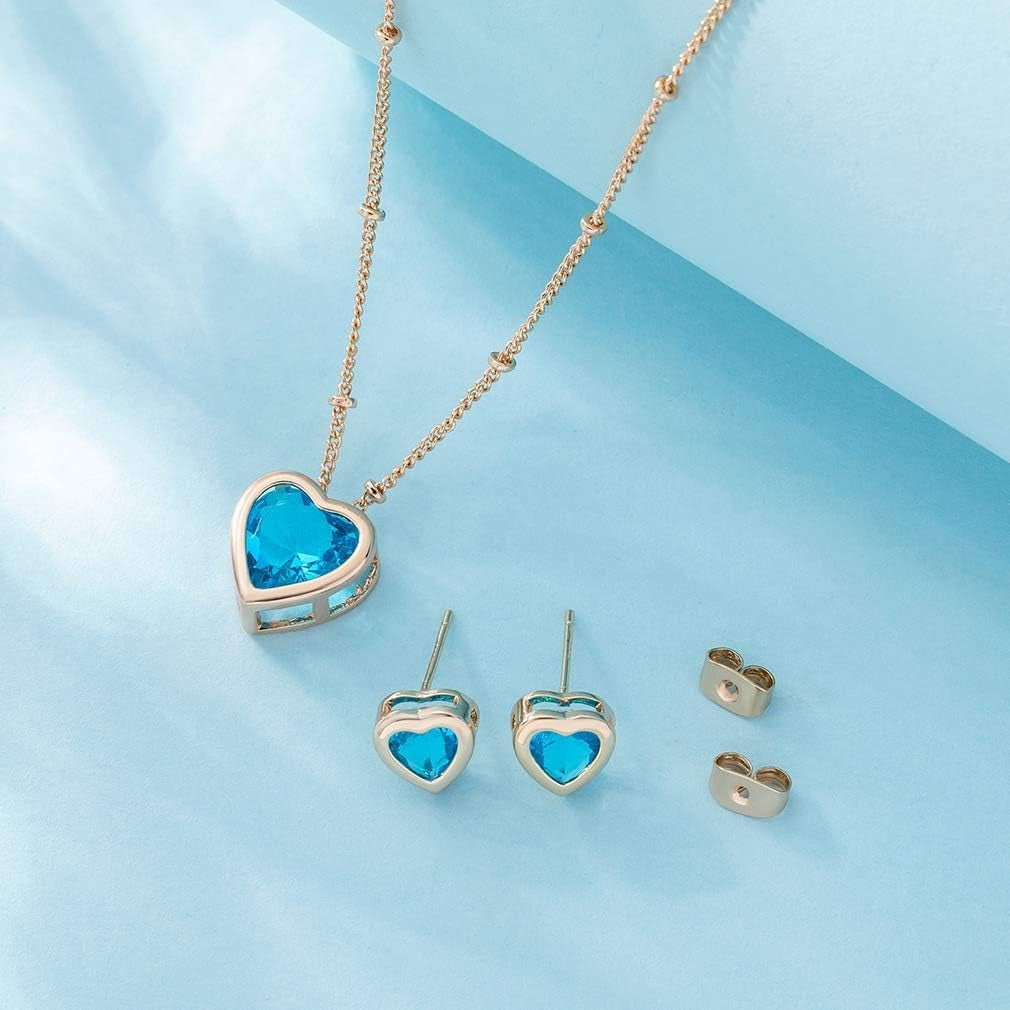 Austrian Crystal Heart Pendant Necklace Earrings for Women 14K Gold Plated Hypoallergenic Jewelry Set