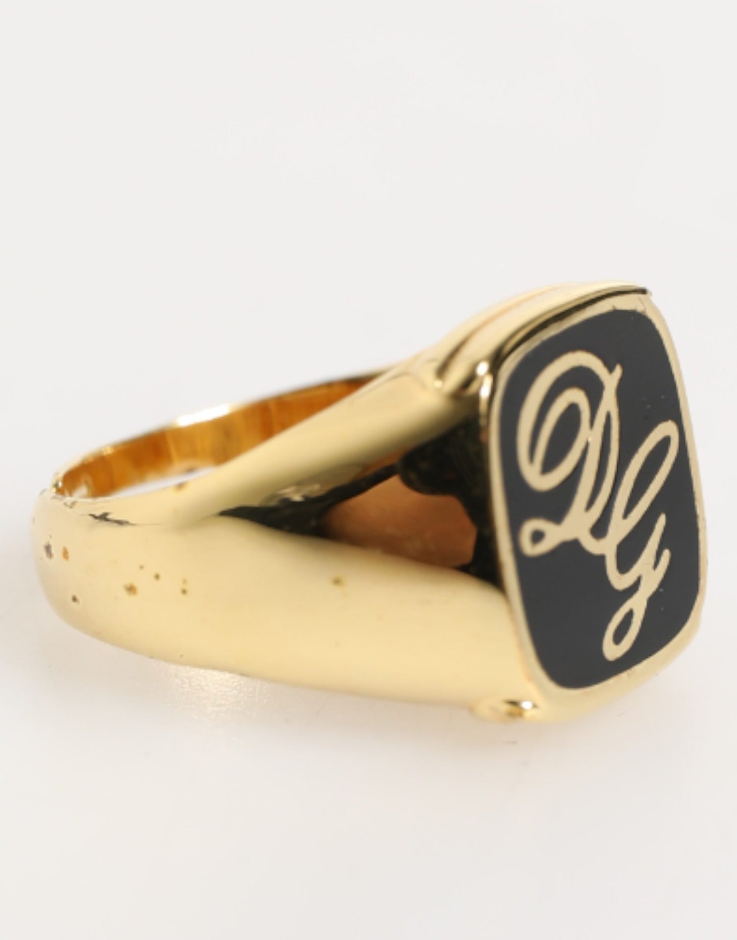 Gold Tone Enamel Brass Signet DG Logo Adjustable Ring