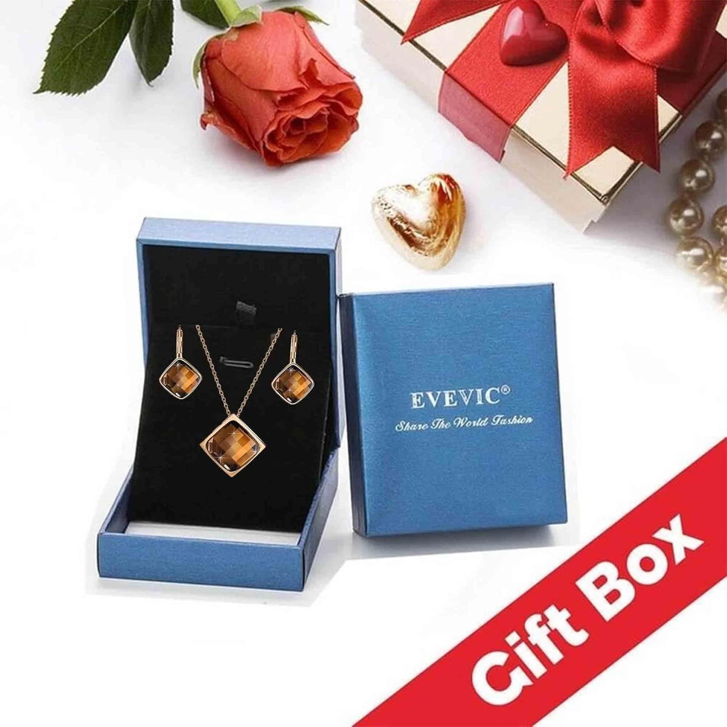 Square Austrian Crystal Necklace Earrings for Women Fashion 18K Gold Plated Hypoallergenic Jewelry Set