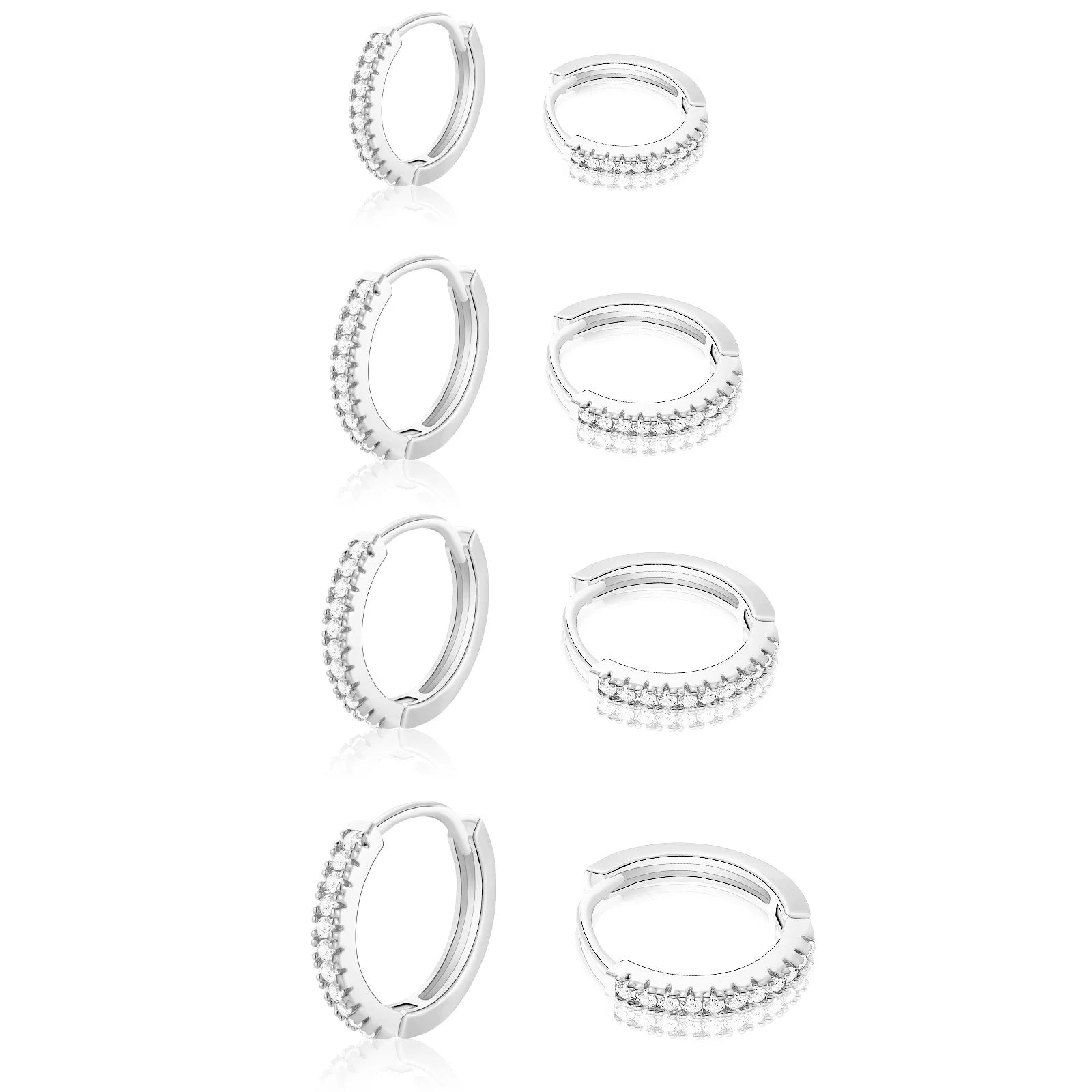 4 Pairs Silver Hoop Earrings for Women CZ Small Huggie Cartilage Post Hypoallergenic Earrings Set for Multiple Piercing Birthday Christmas Jewelry Gifts Teen Mom Wife Adults Stocking Stuffers