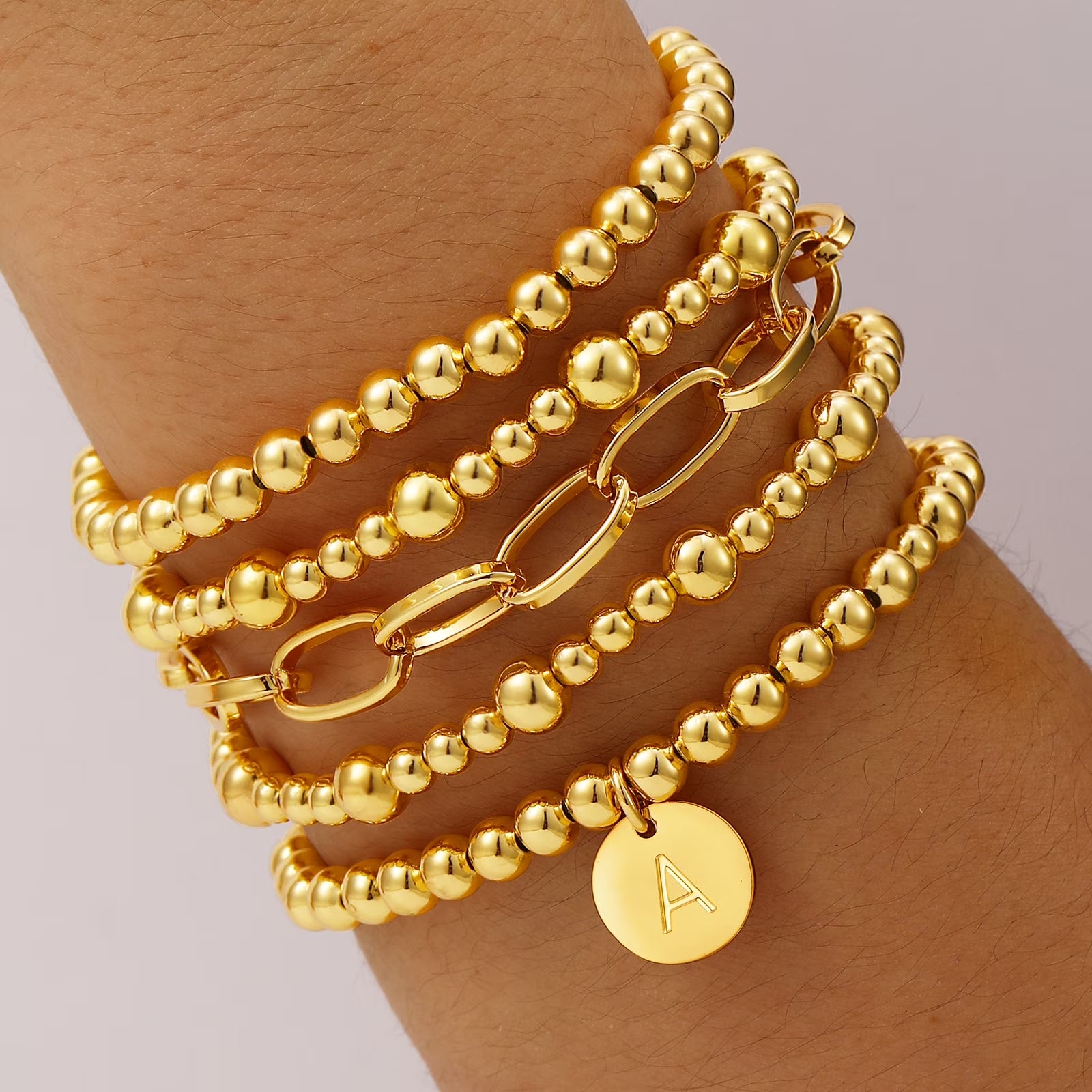 18K Gold Plated Initial Beaded Bracelets for Women Charms Stackable Letter a Chain Bracelet Set Xmas Birthday Christmas Jewelry Gifts Teen Mom Female Wife Girlfriend Adults Stocking Stuffers