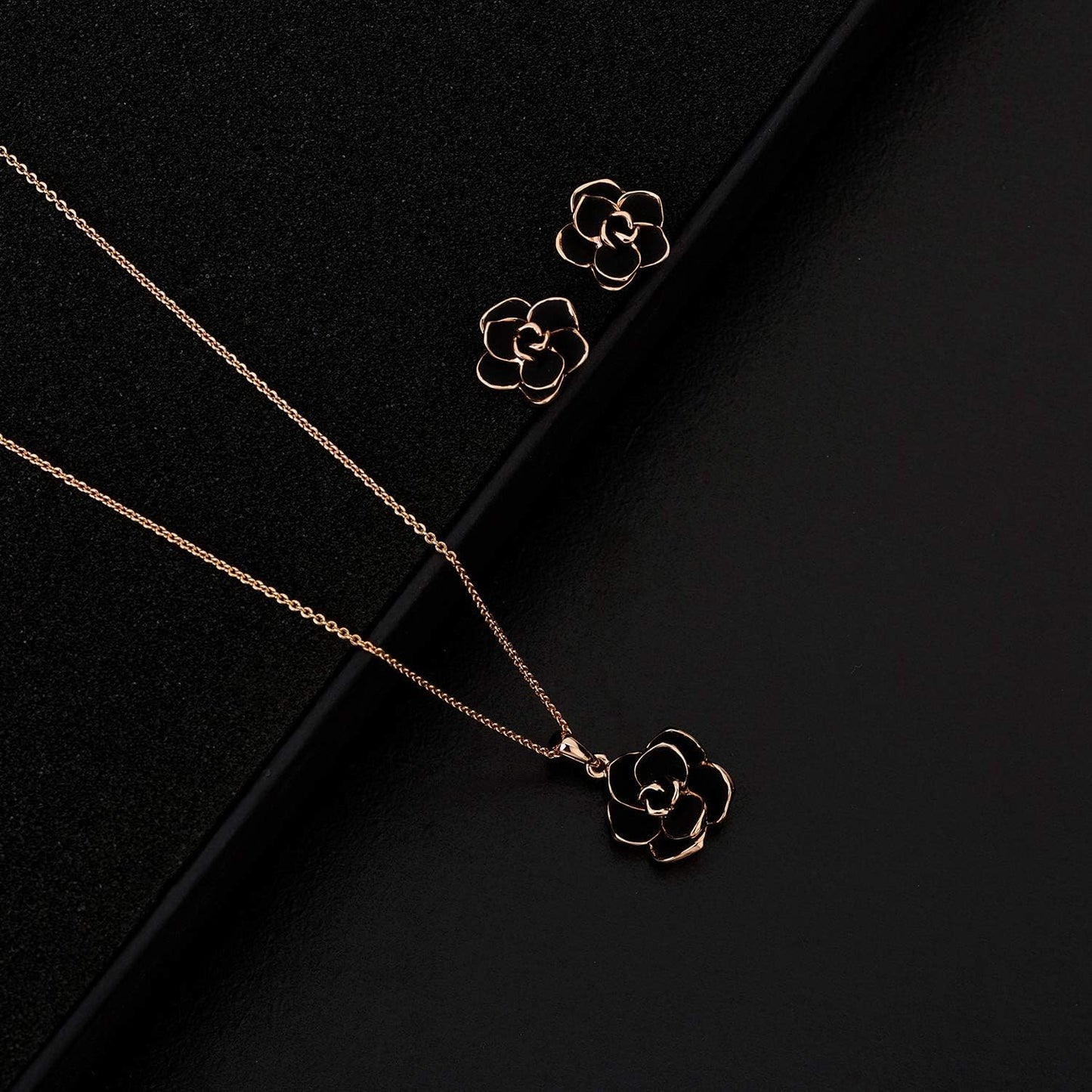 Rose Flower Necklace Earrings Set for Women 18K Gold Plated Hypoallergenic Jewelry Sets