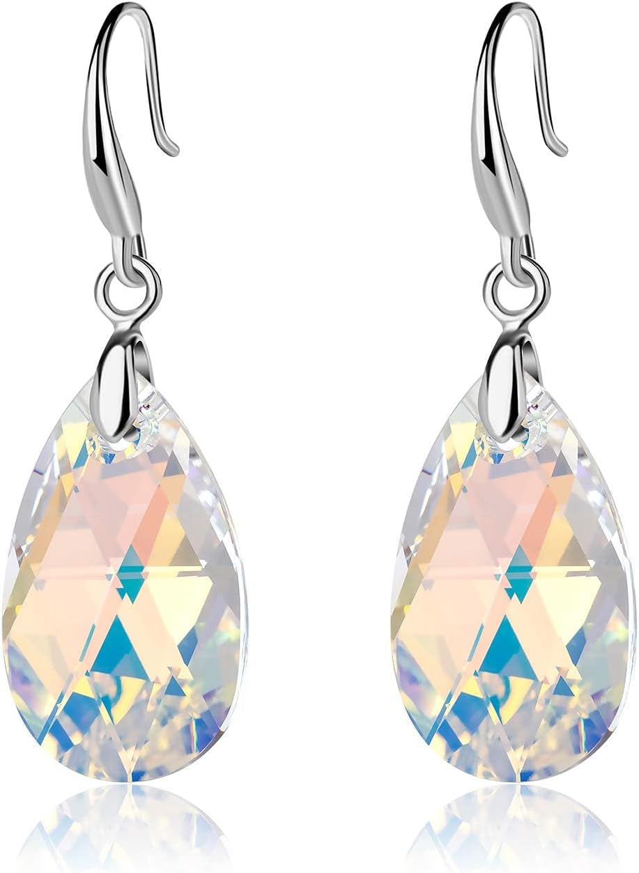 Austrian Crystal Teardrop Dangle Hook Earrings for Women 14K Gold Plated Hypoallergenic Jewelry