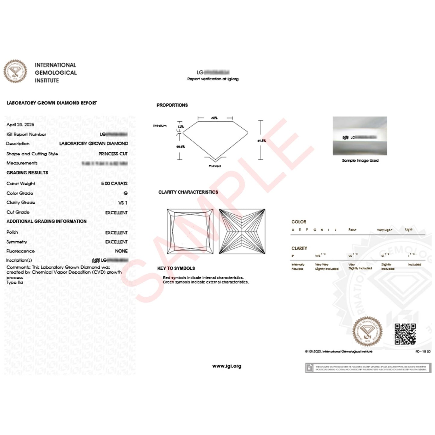 5 Carat Princess Lab Grown IGI G/VS1 Diamond Solitaire Ring in 14K White Gold