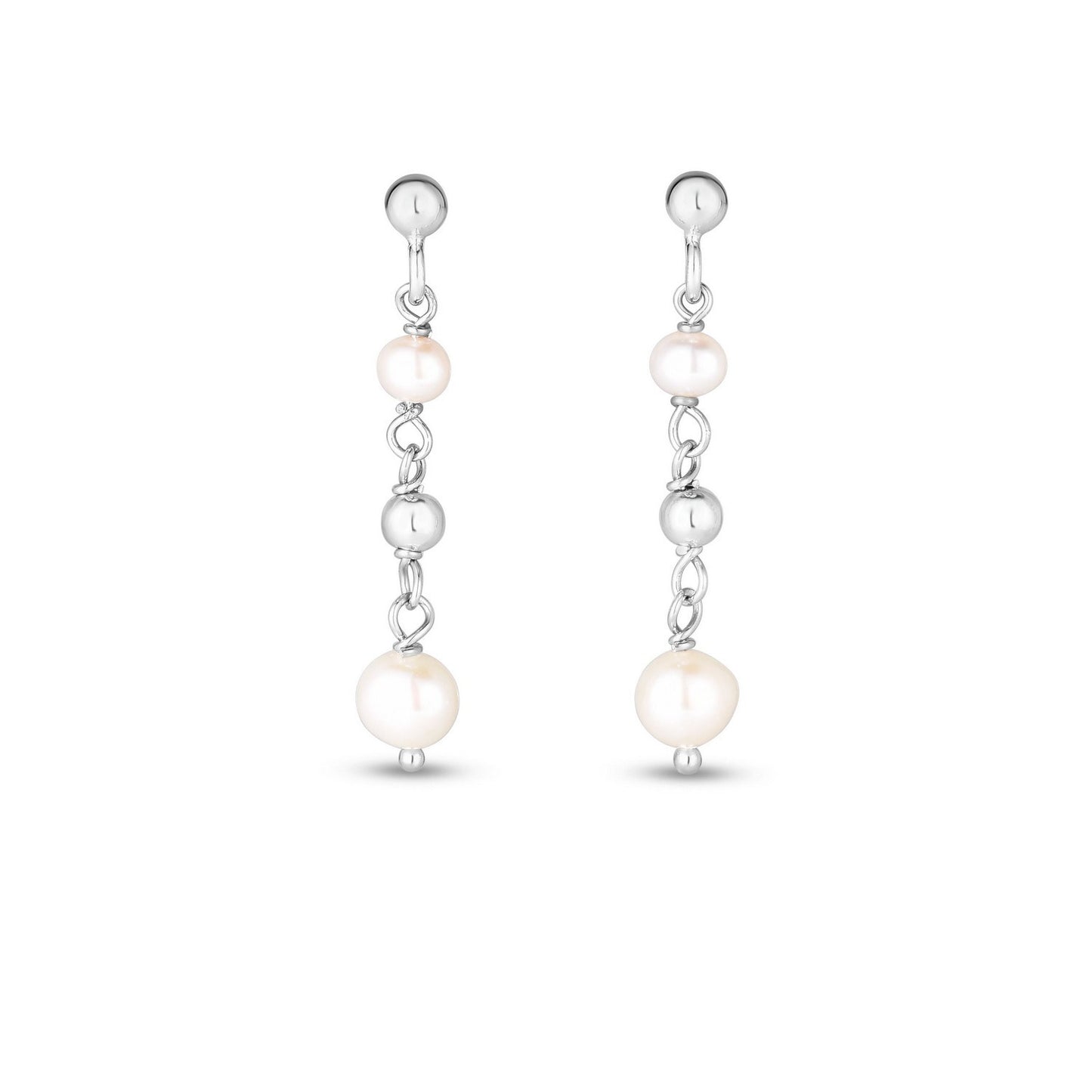 Sterling Silver Freshwater Pearl Bead Drop Earrings